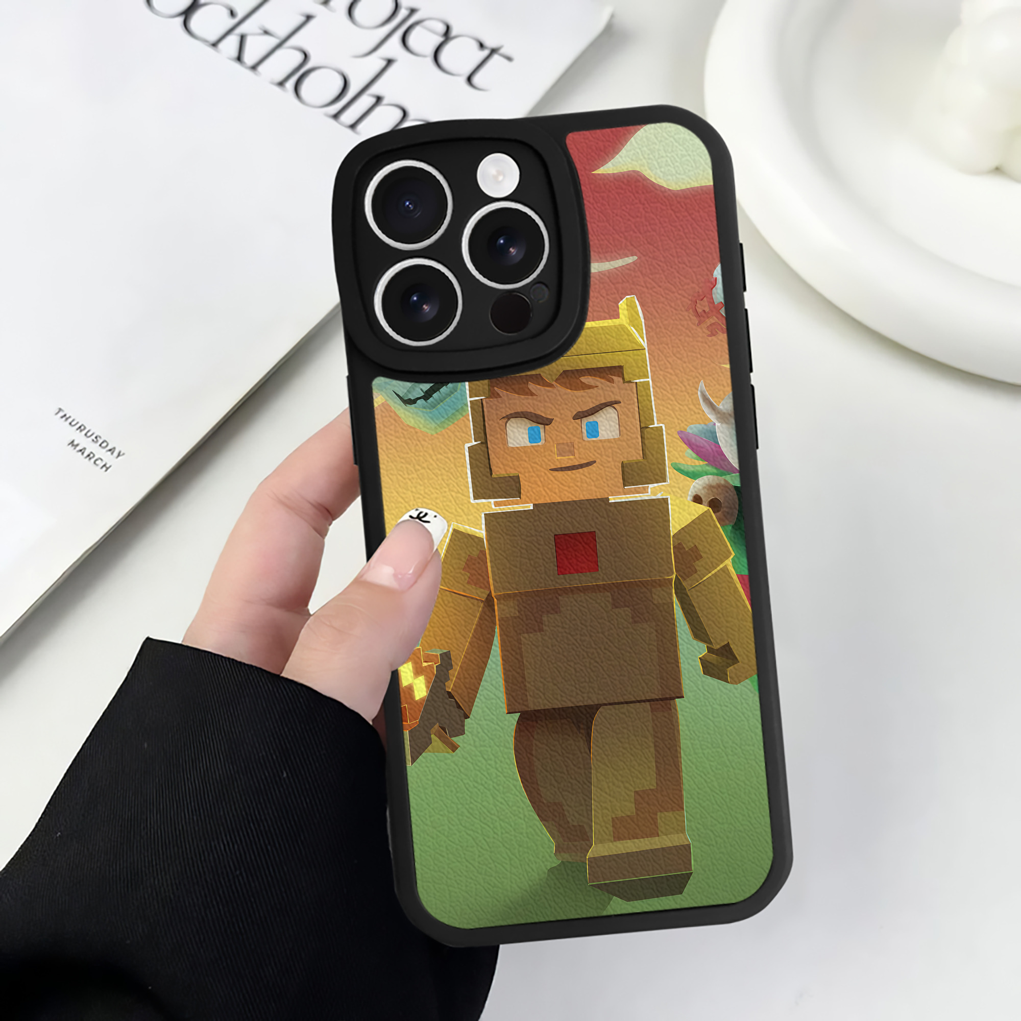 （画像用） マインクラフト ブロックの世界 Minecraft MC Block world 【iPhone 16シリーズ対応】シリコンスマホケース（レザー調） 材質：シリコン